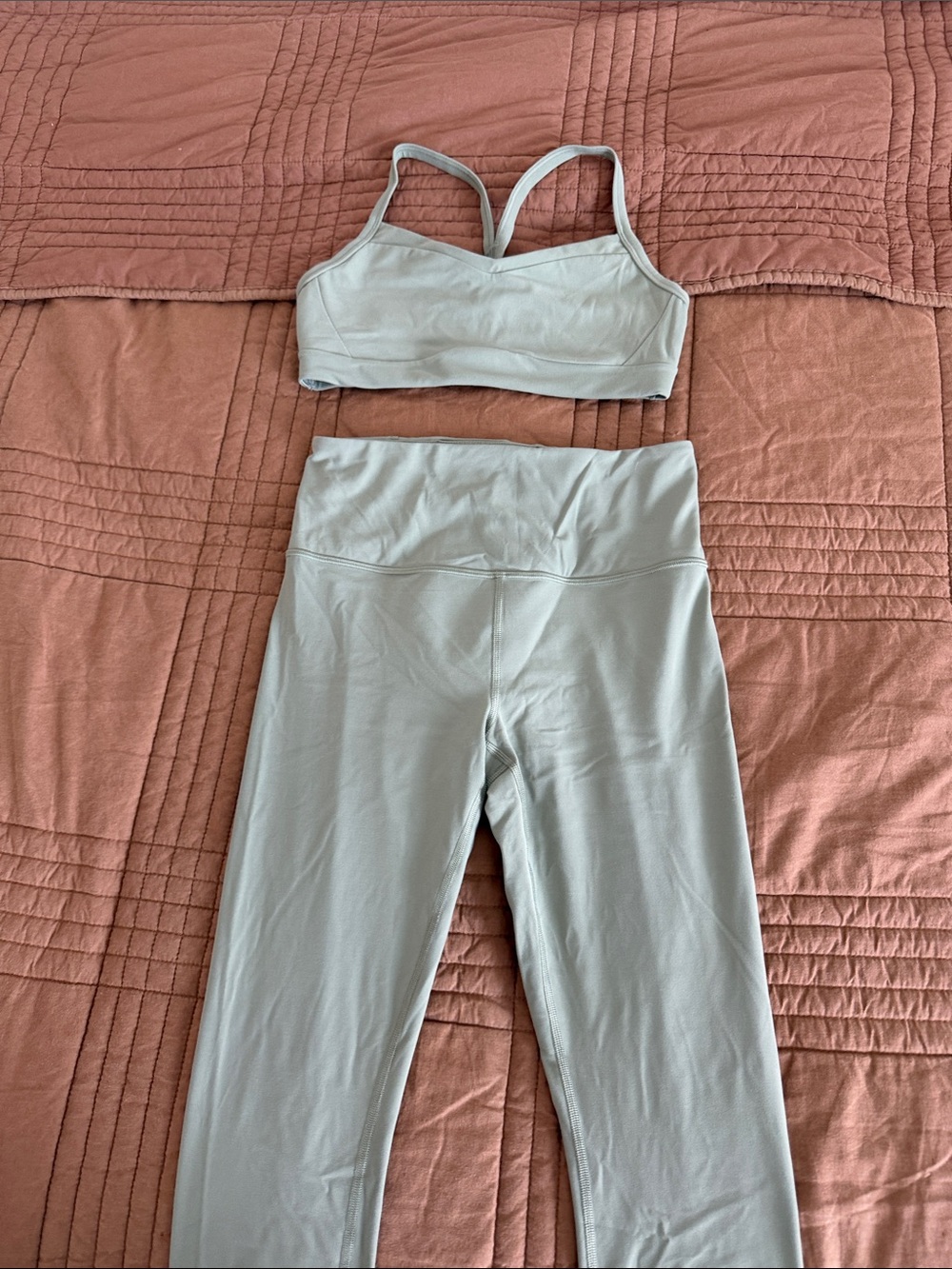 Athleta Light Sage Green High-Rise Leggings with Matching Sports Bra - Size S